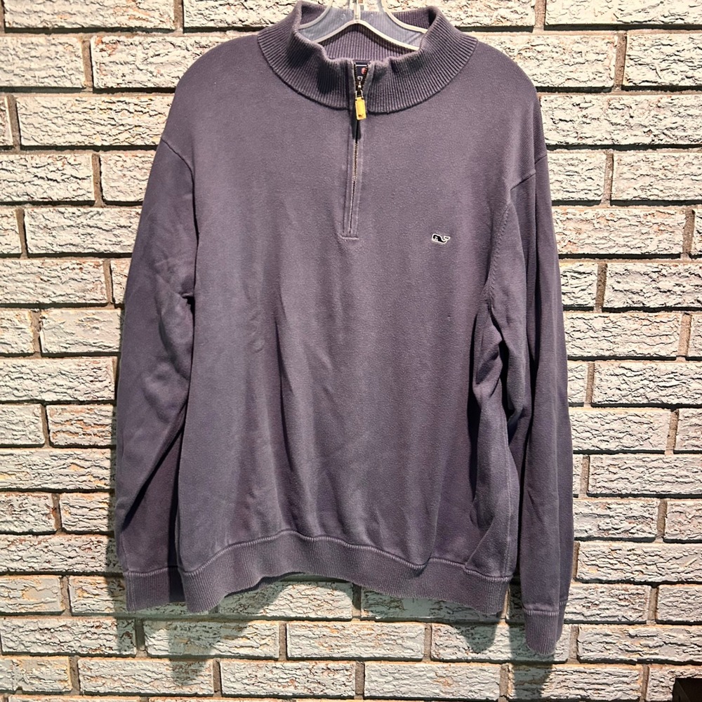 Vineyard Vines Womens XL Purple Cotton Quarter Zip Pullover Sweater Whale Logo
